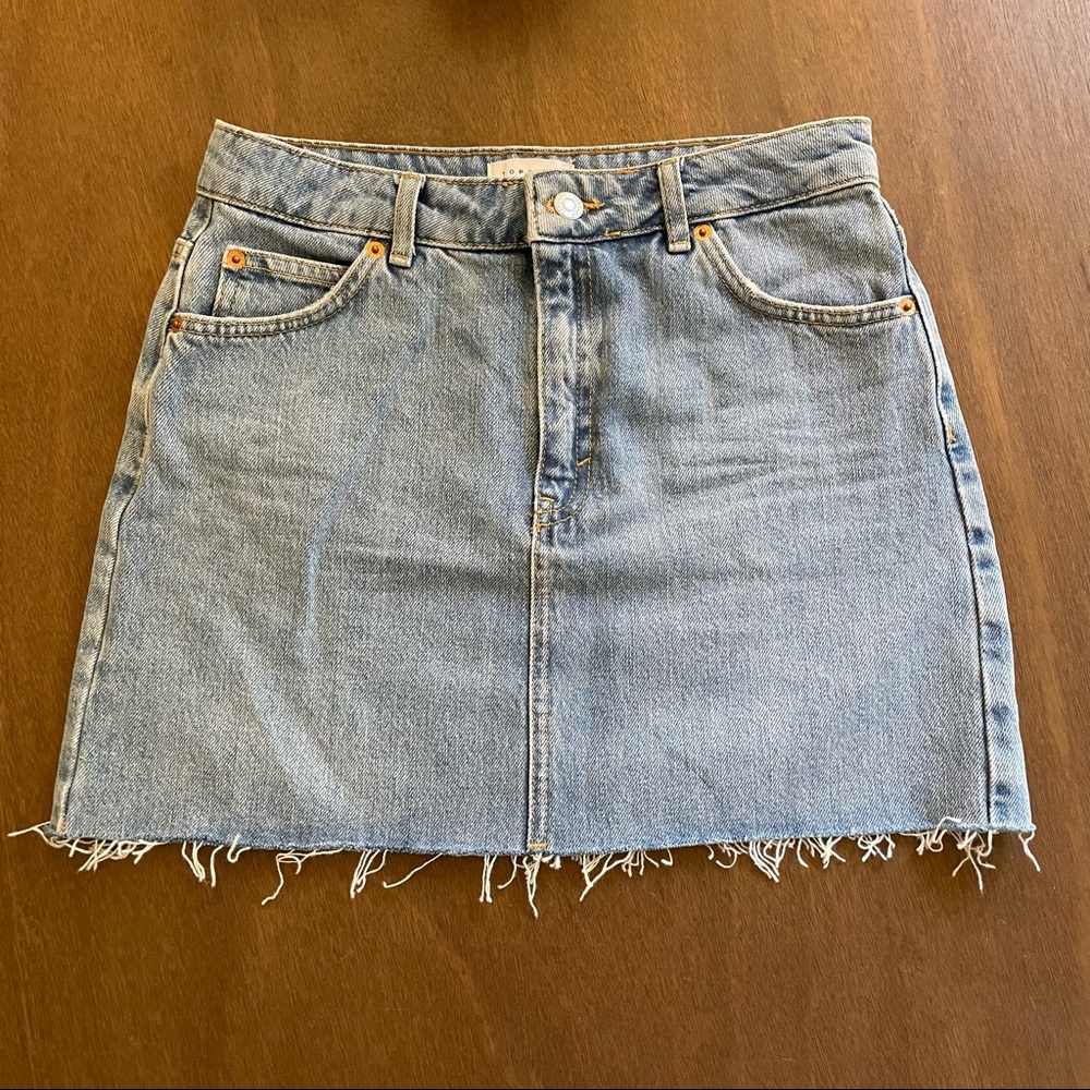 TOPSHOP Mini Distressed Denim Skirt